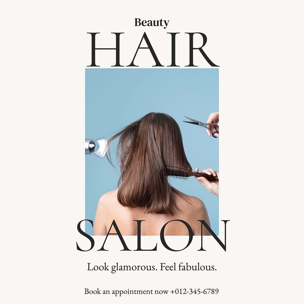 Hair salon Instagram post template, editable text