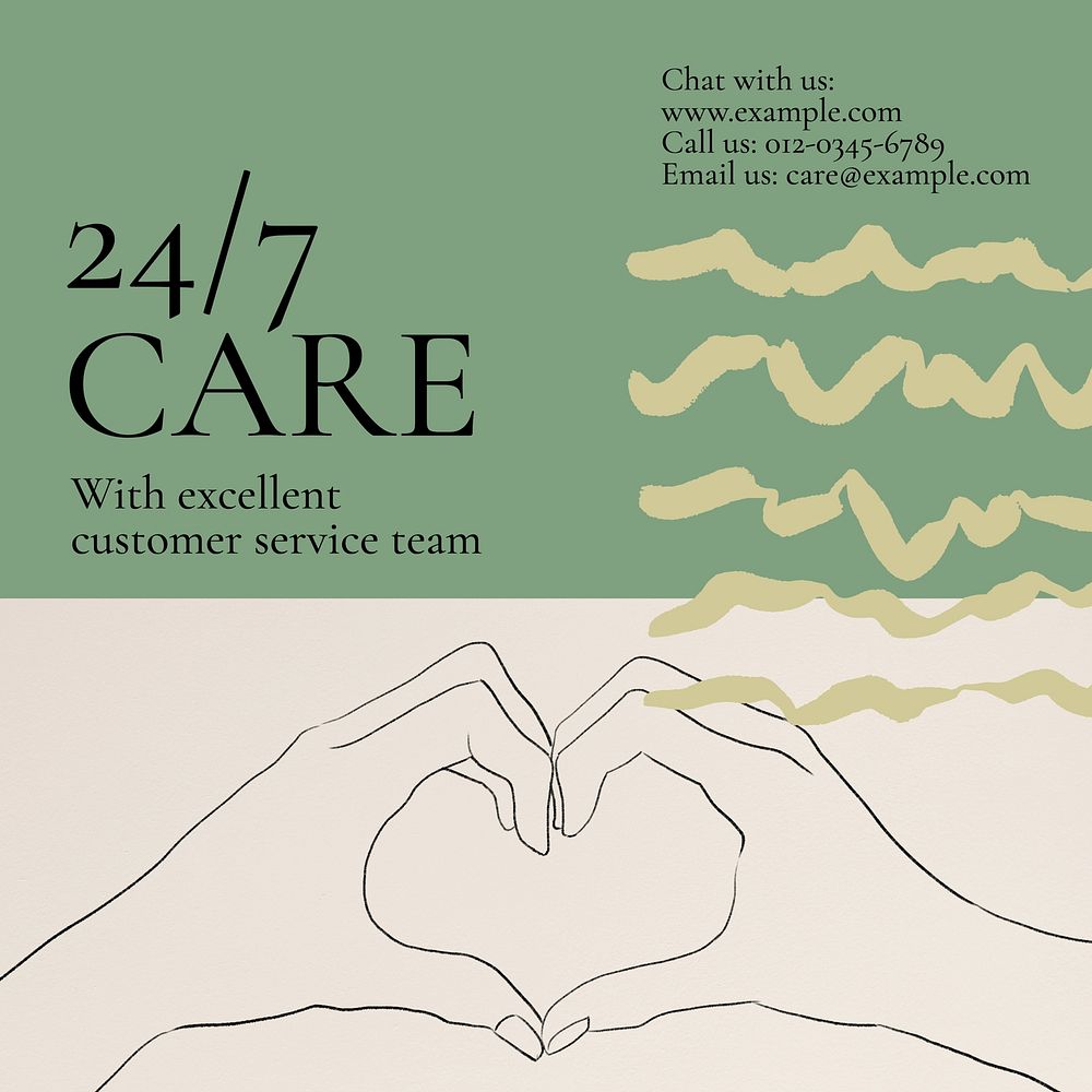 24 7 care Instagram post template, editable text