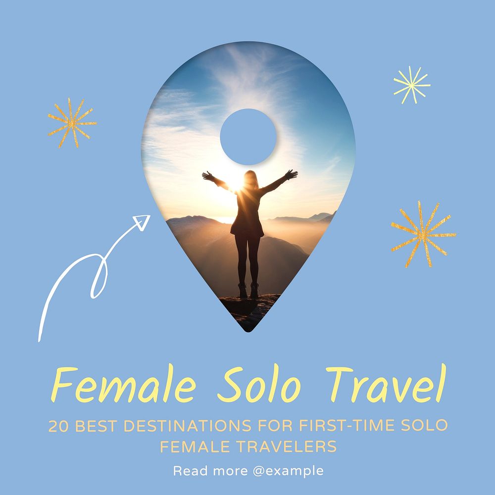 Female solo travel Facebook post template