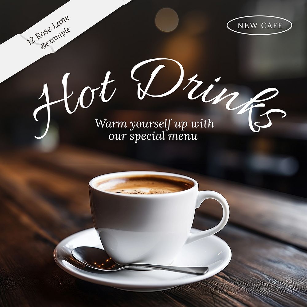 Hot drinks cafe Instagram post template, editable text