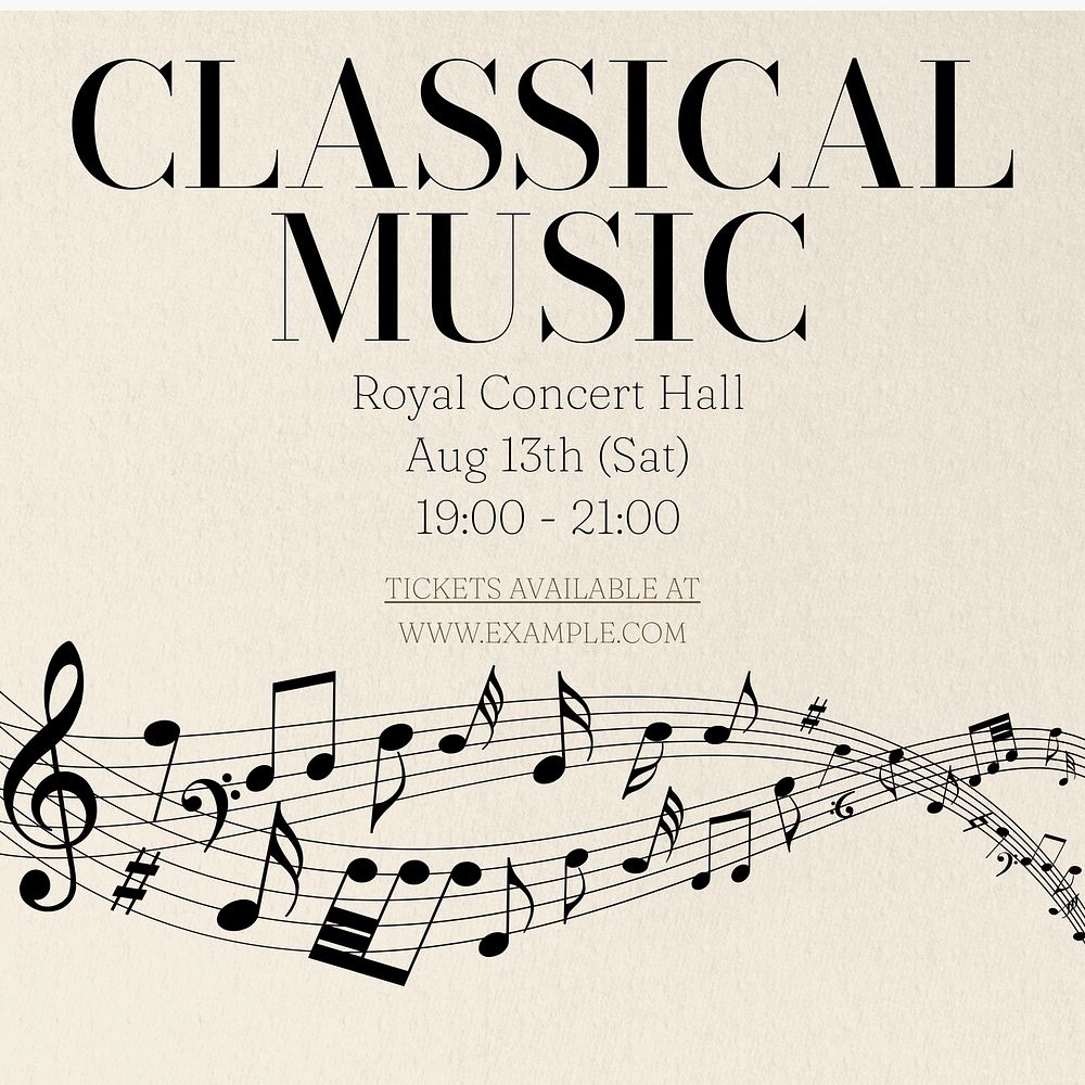 Classical music concert Instagram post template, editable text