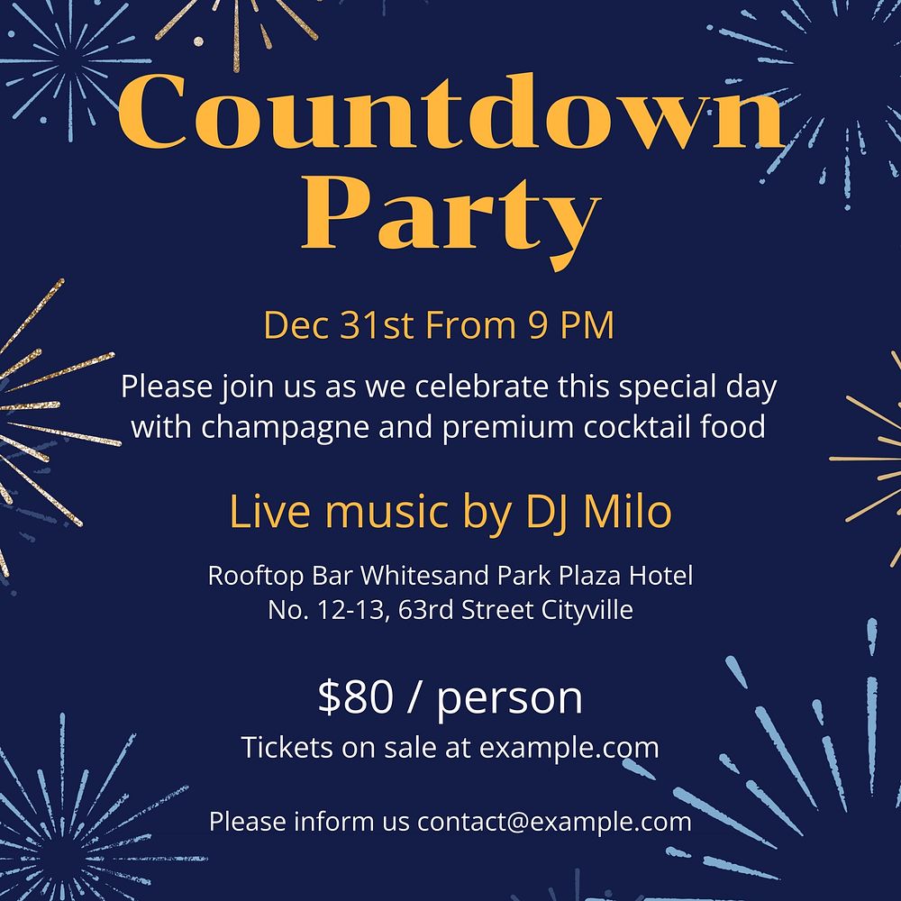 Countdown party Instagram post template  