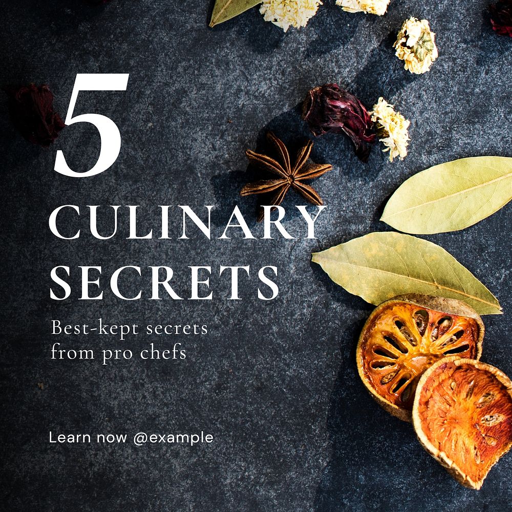 Culinary secrets Facebook post template, editable design