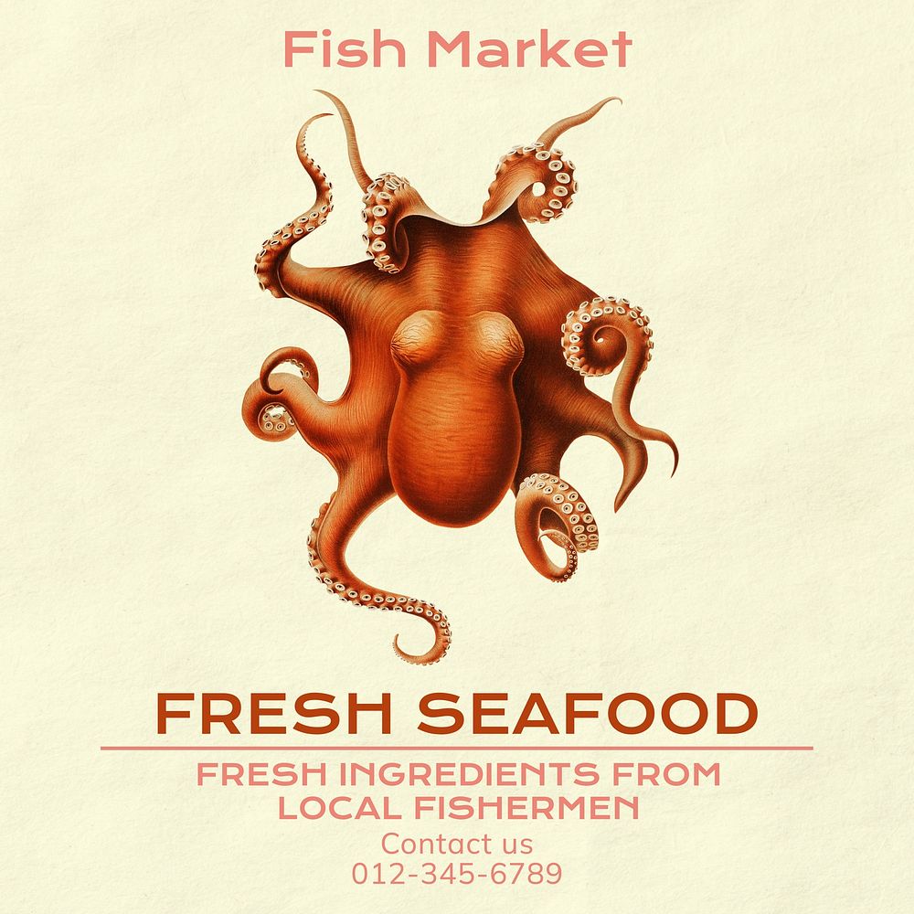 Fresh seafood Instagram post template, editable text
