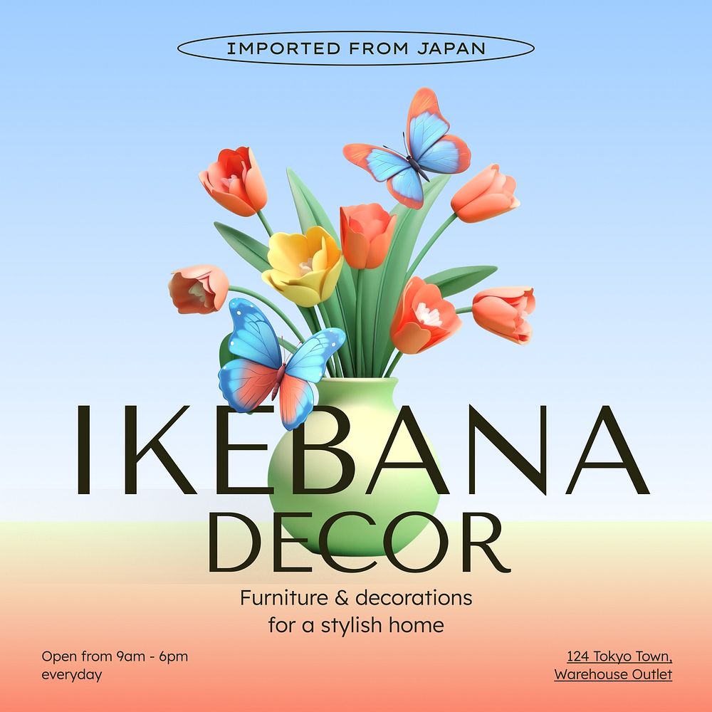 Ikebana home decor Instagram post template