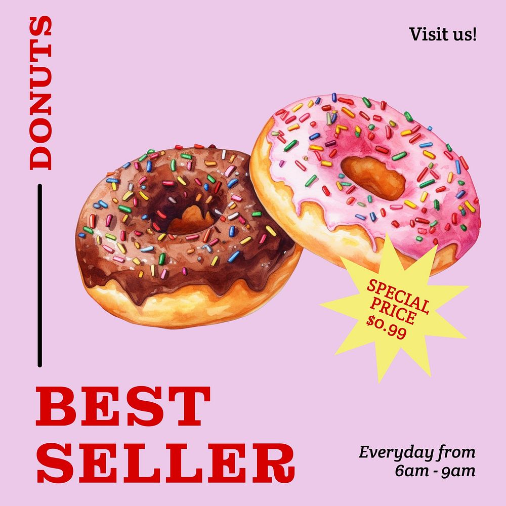 Donut shop Instagram post template  