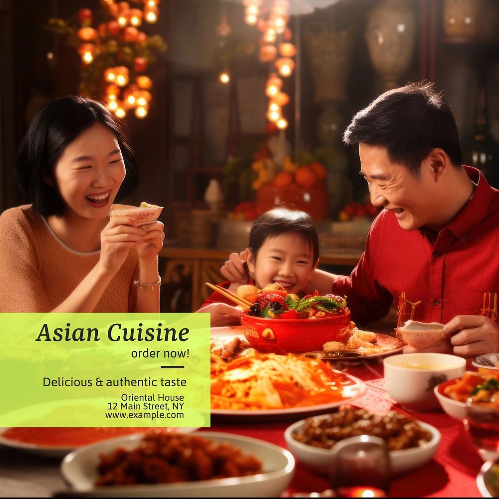Asian cuisine Instagram post template, editable text