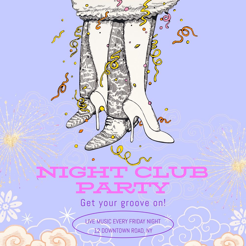 Night club party post template,  social media design