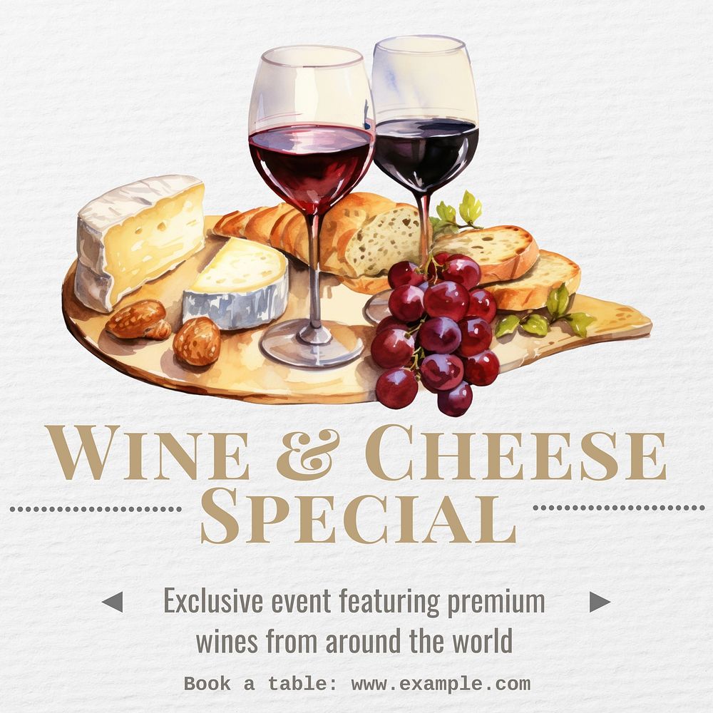 Wine & cheese special Instagram post template, editable text