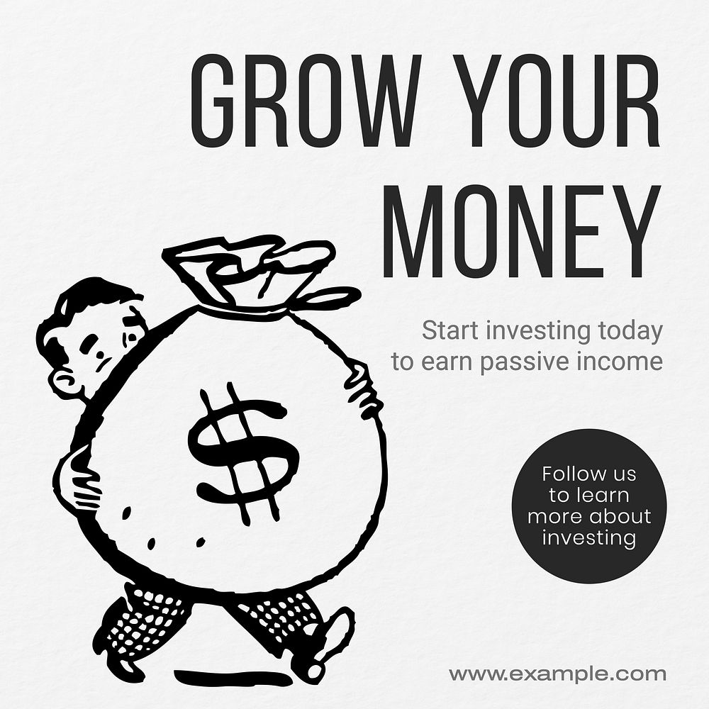 Grow your money Instagram post template  