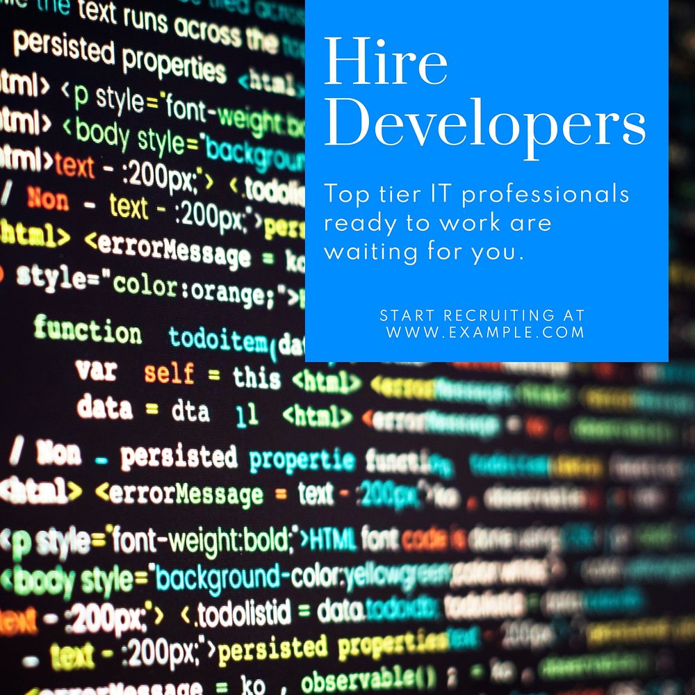 Hire developers Instagram post template  
