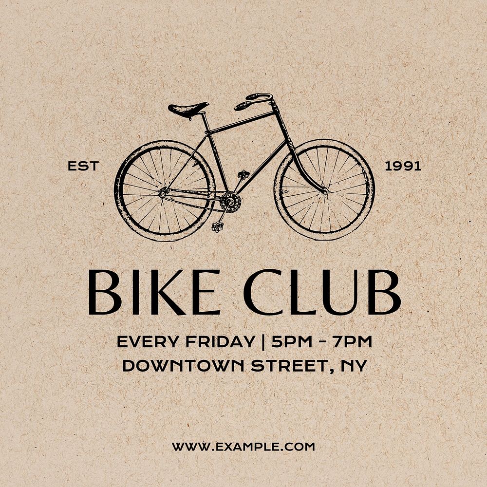 Bike club ads Instagram post template, editable text