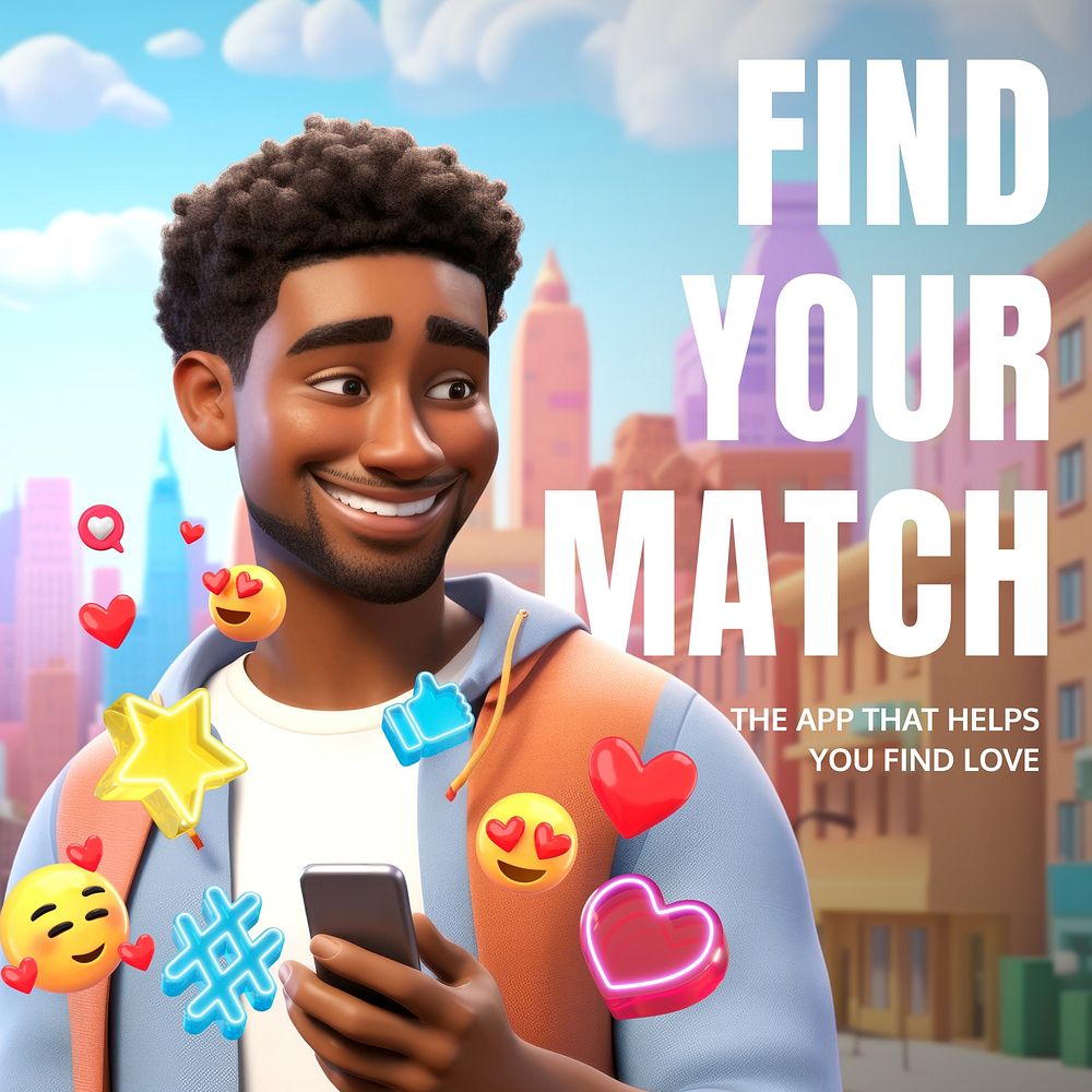 Dating app Instagram post template, editable text