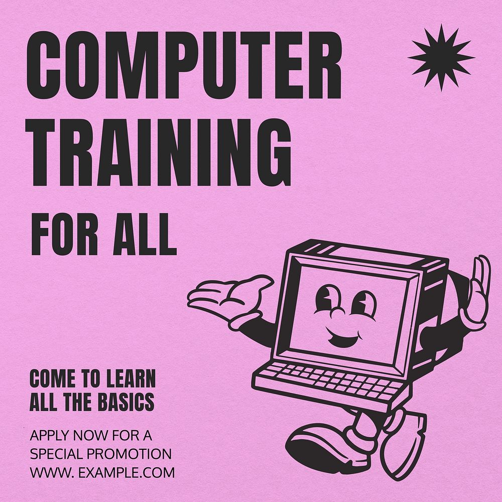 Computer training Instagram post template, editable text