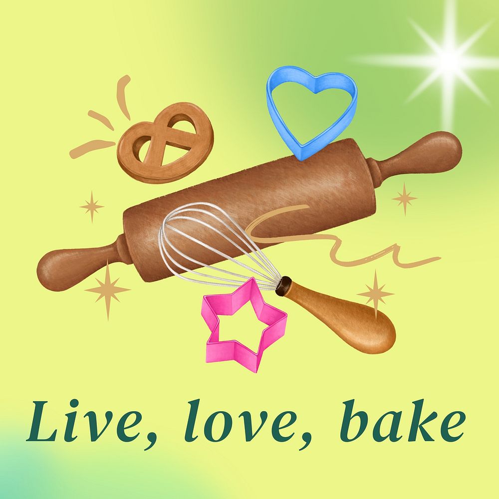 Live, love, bake quote Instagram post template