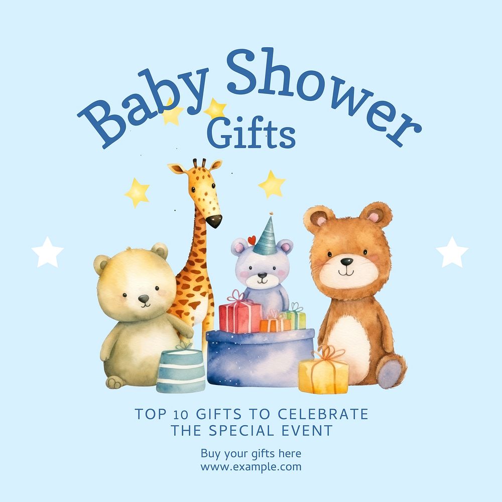 Baby shower gifts Instagram post template, editable text