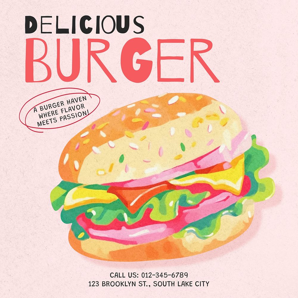 Delicious burger Instagram post template