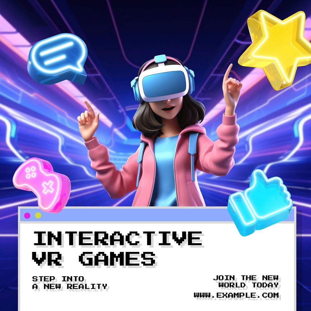 VR games Instagram post template, editable text