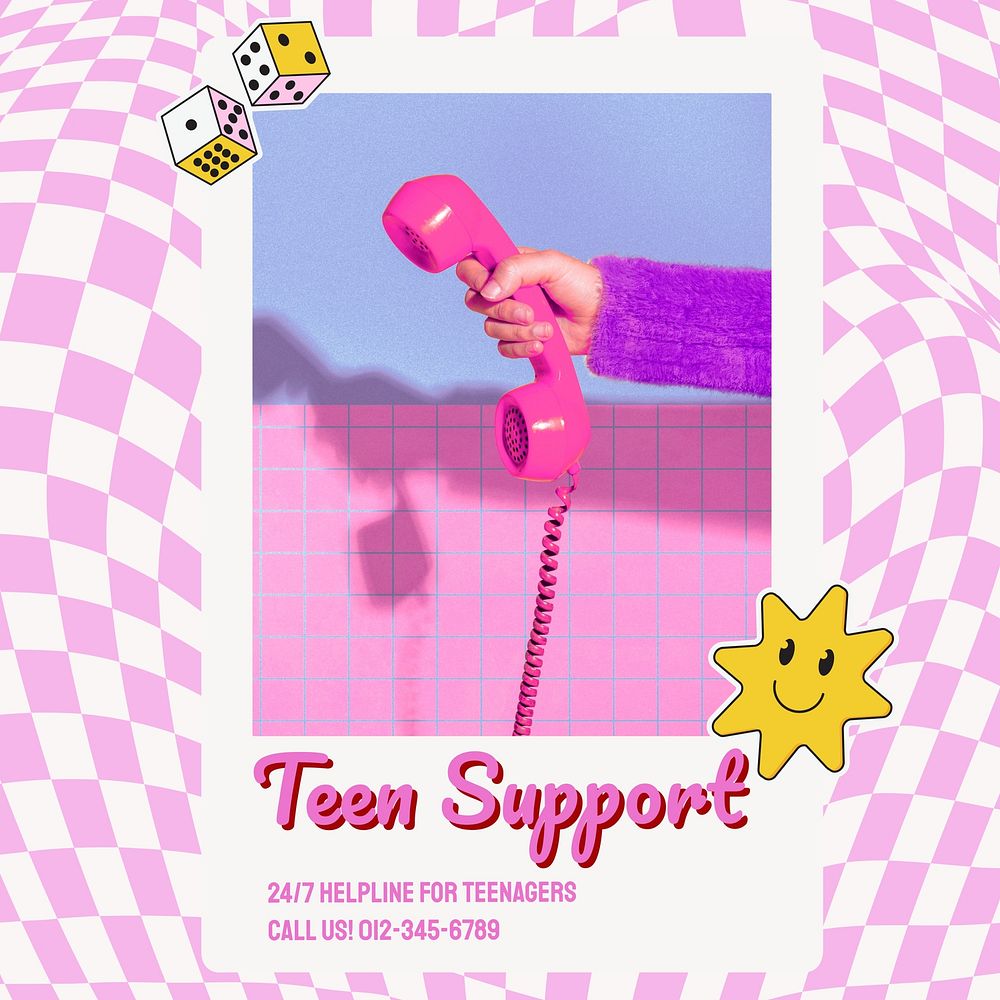 Teen support Instagram post template, editable text
