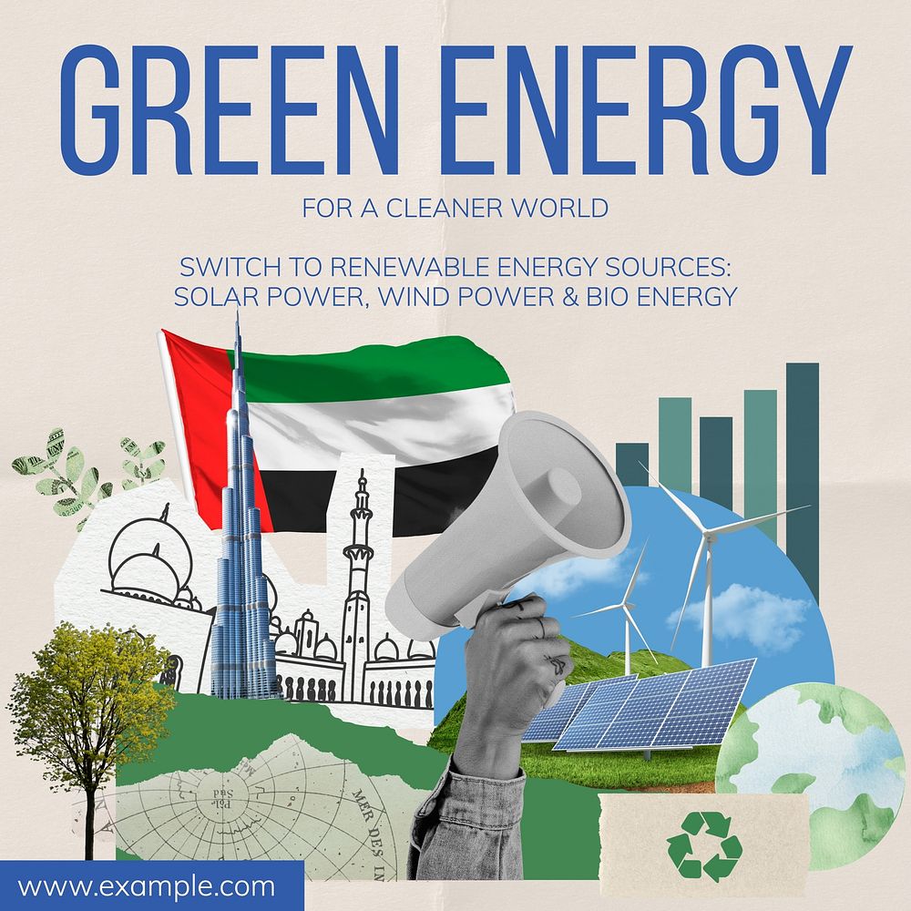 Green energy Instagram post template, editable text