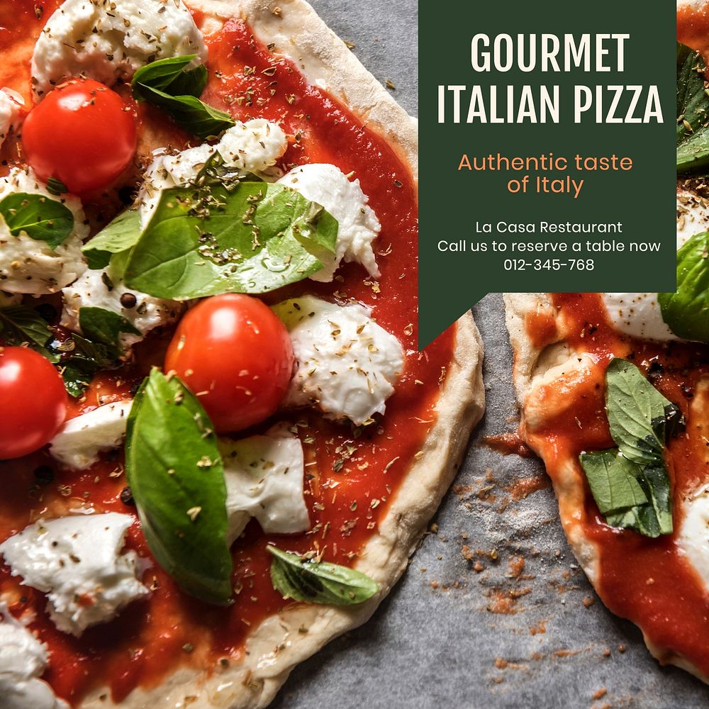 Gourmet Italian pizza Instagram post template, editable text