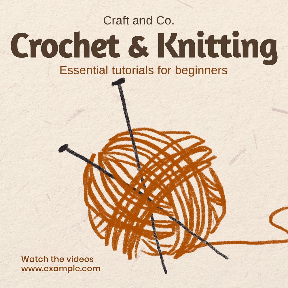 Crochet & knitting Instagram post template, editable text