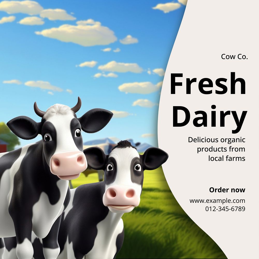 Fresh dairy Instagram post template, editable text