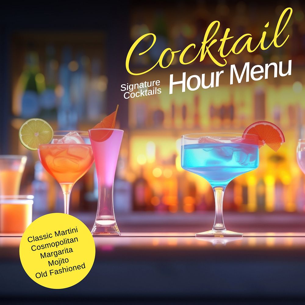 Cocktail hour menu Instagram post template