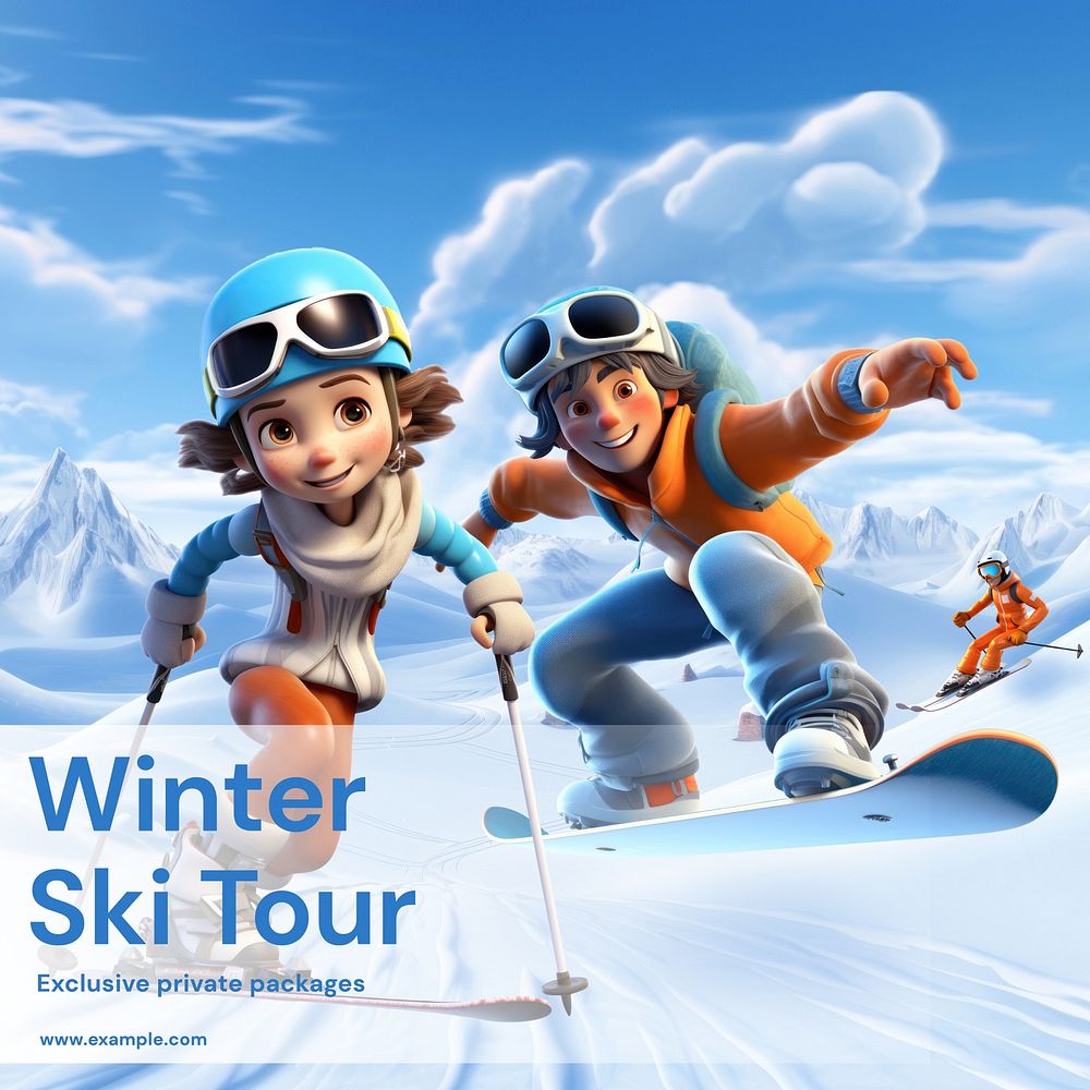Winter ski tour Instagram post template, editable text