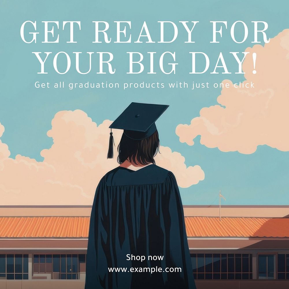 Graduation cap and gown Instagram post template