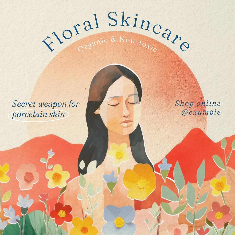 Floral skincare Instagram post template