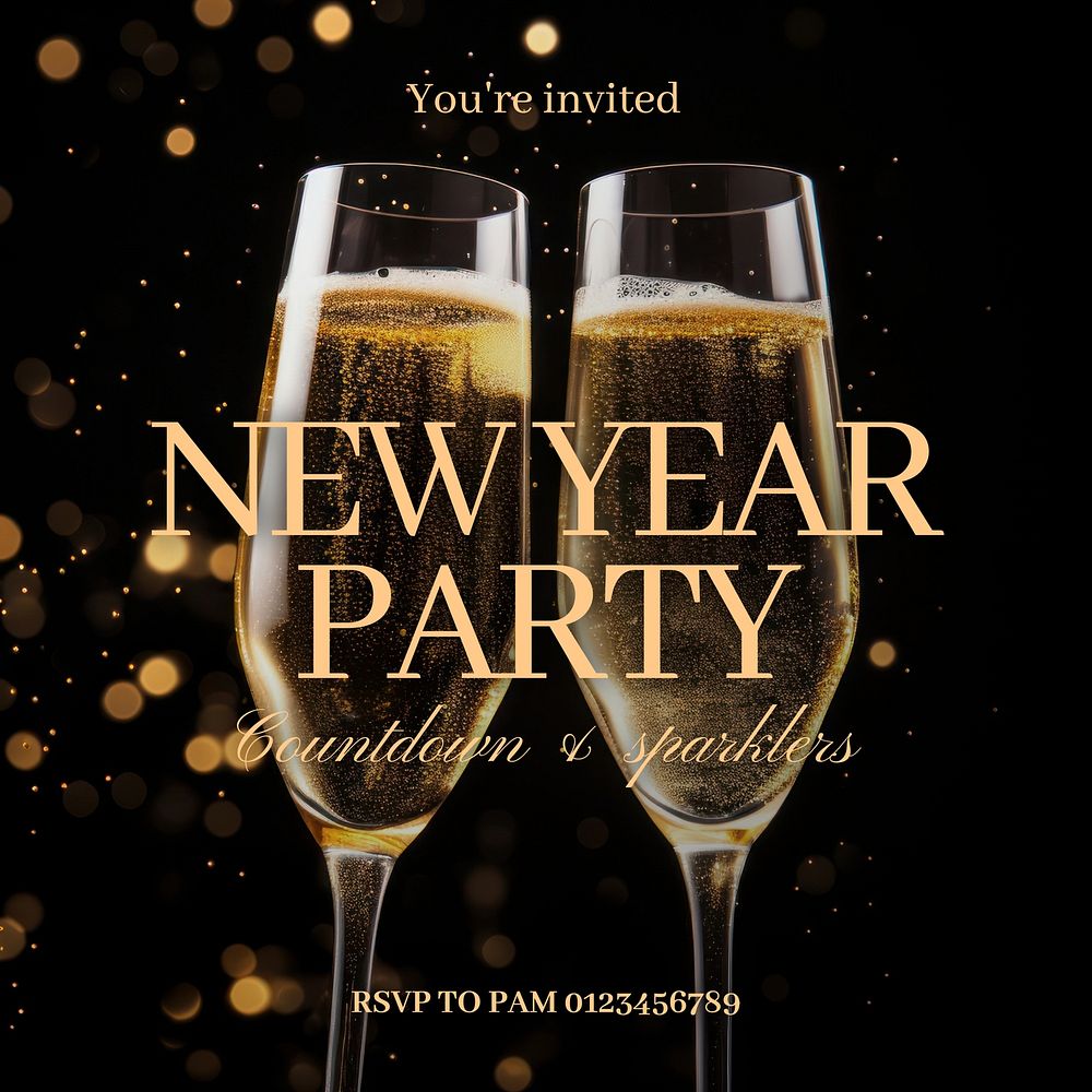 New year cheers Instagram post template, editable text