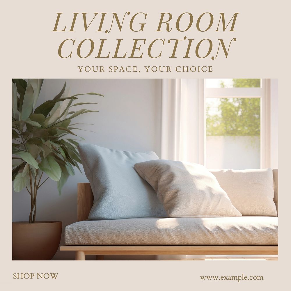 Living room decor Instagram post template, editable text