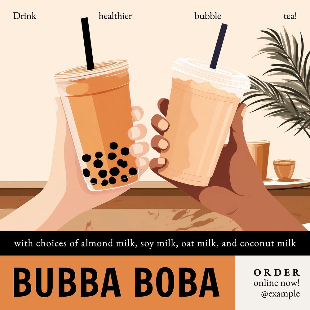 Healthy boba Instagram post template, editable text