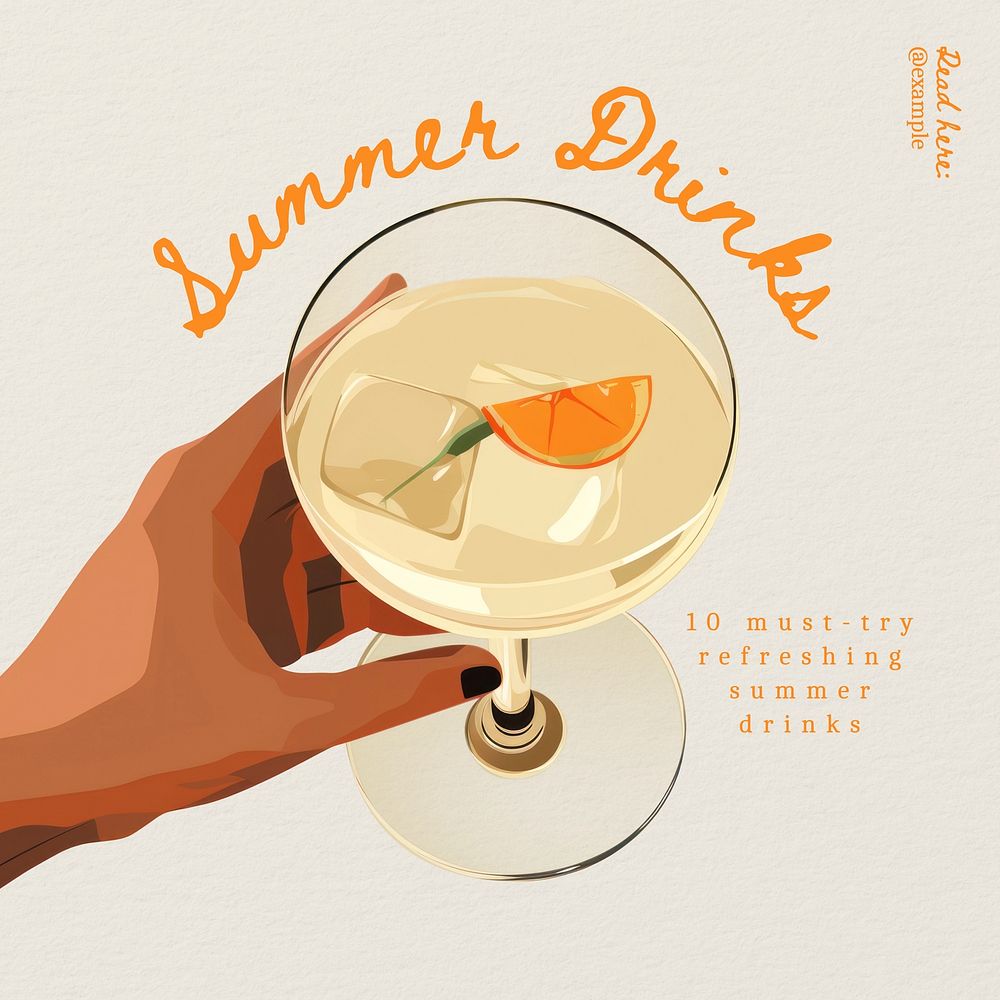 Summer drinks Instagram post template, editable text