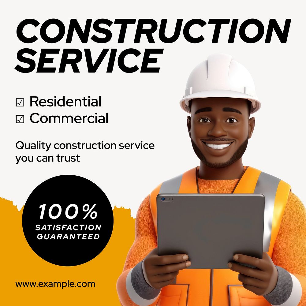 Construction service Facebook post template, editable design