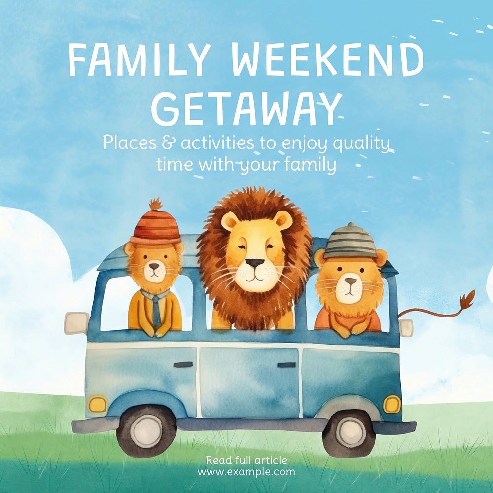 Family getaway post template  social media design