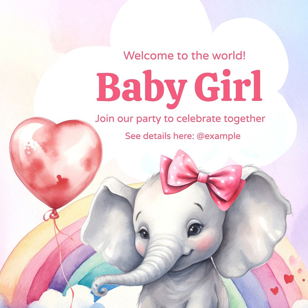 Baby girl party Instagram post template, editable text