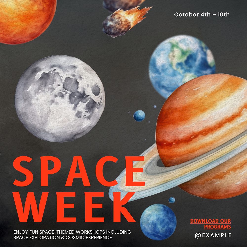 Space week Instagram post template, editable text