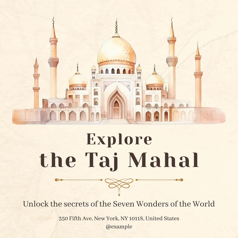 Taj Mahal, India Instagram post template