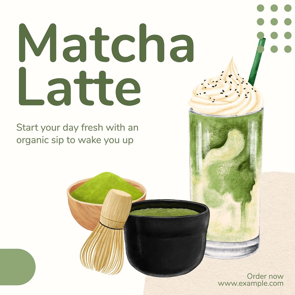 Matcha latte Instagram post template, editable text
