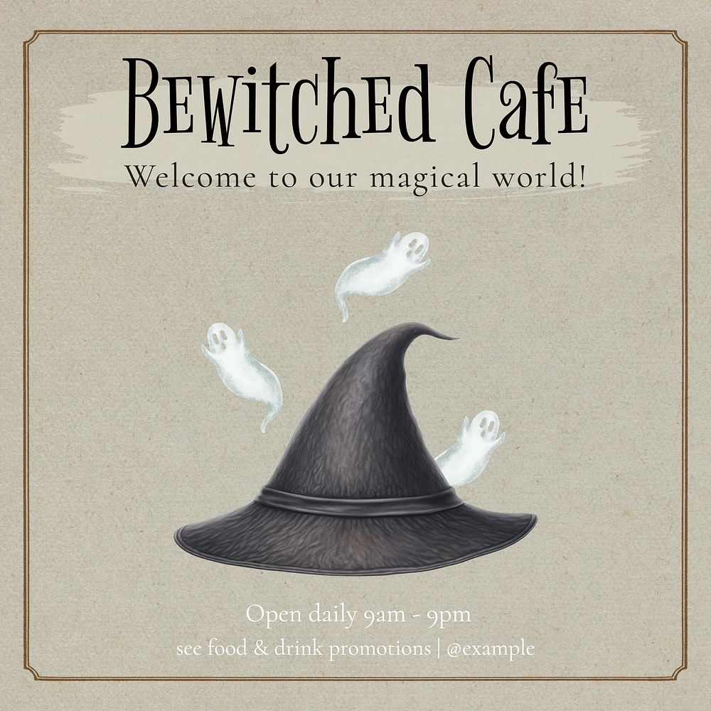 Bewitched cafe Facebook post template  design
