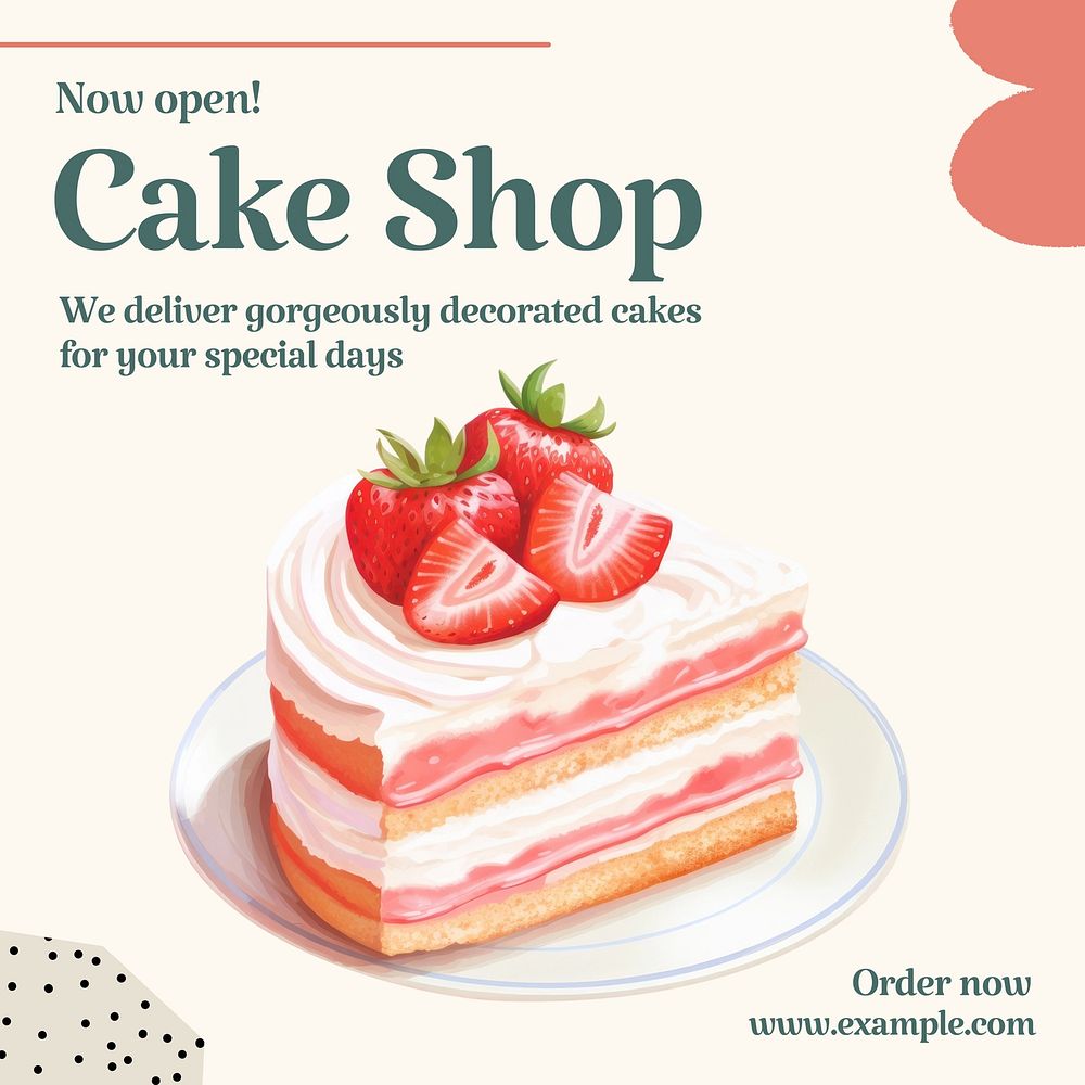 Cake shop post template, editable social media design