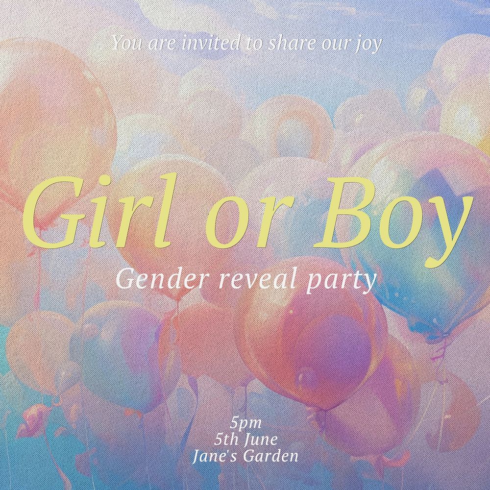 Gender reveal party Facebook post template