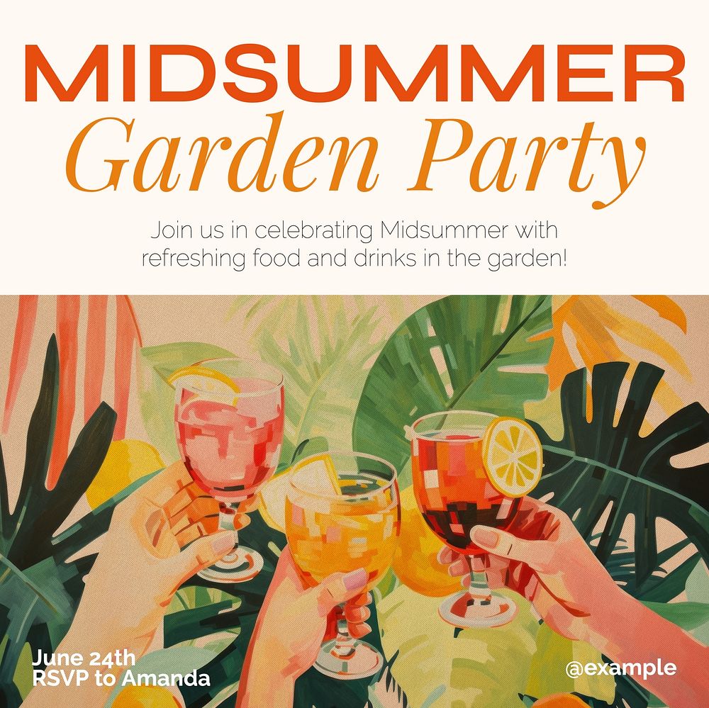 Midsummer garden party Facebook post template