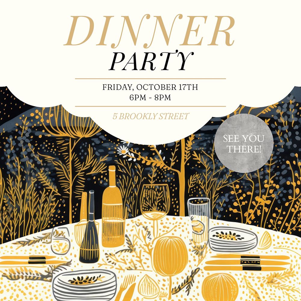 Dinner party invitation Facebook post template