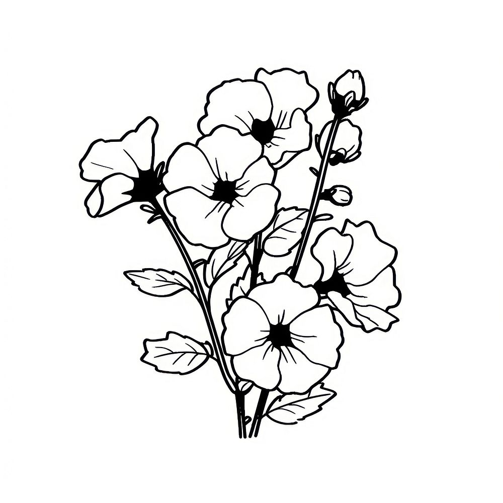 Hollyhock flower illustrated graphics drawing.