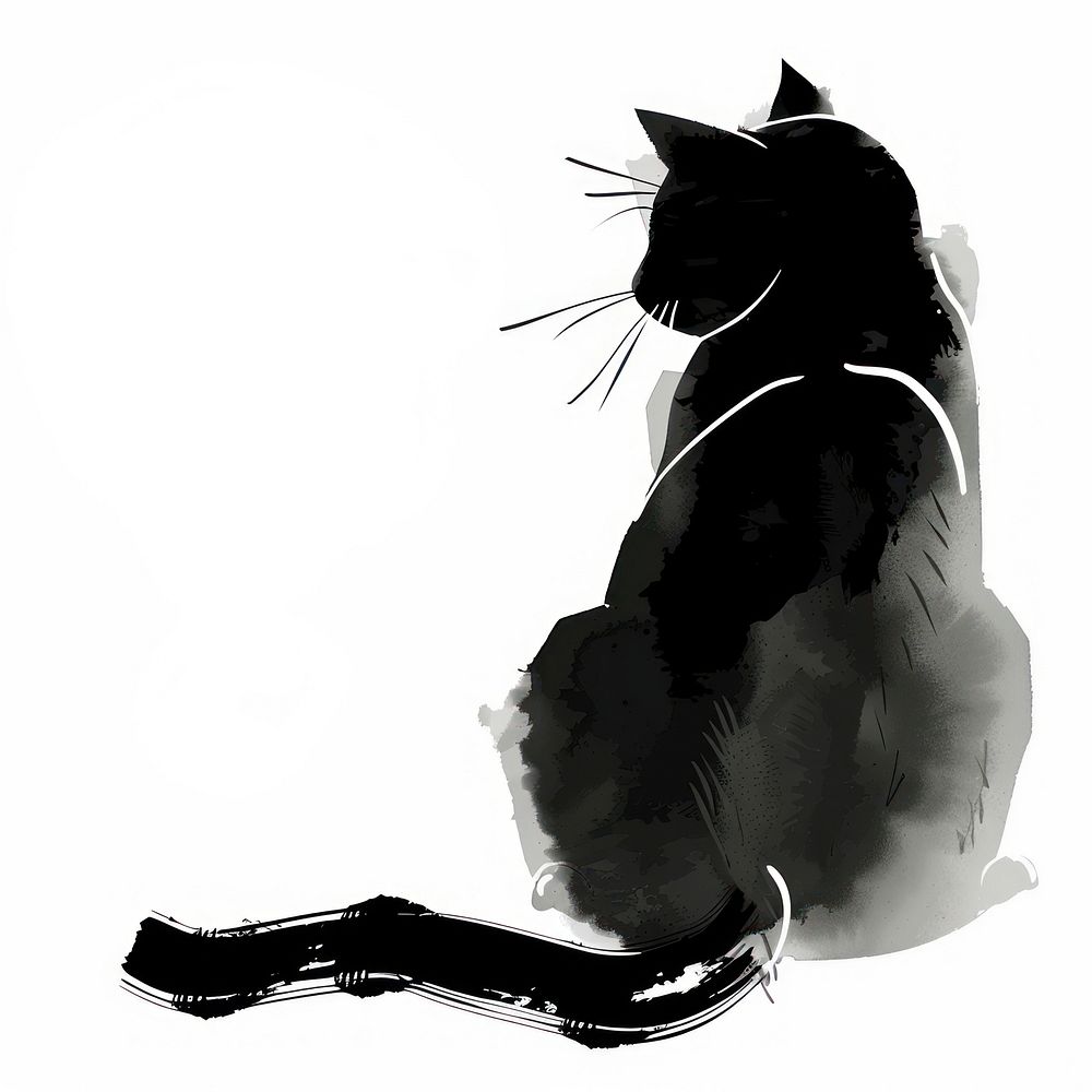 Cat Japanese minimal silhouette stencil animal.