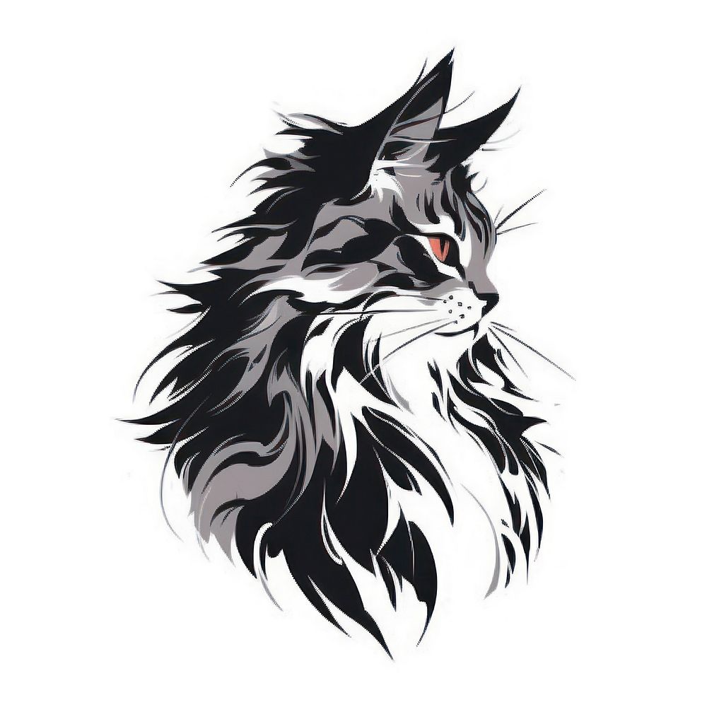 Norwegian Forest Cat illustrated stencil drawing.