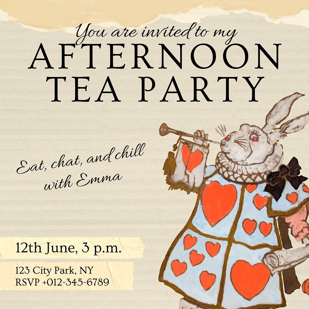 Tea party invitation Instagram post template